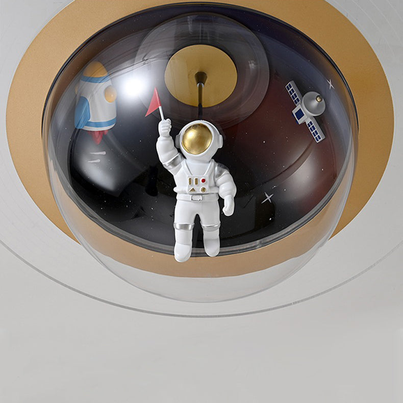 Contemporary Astronaut Globe LED Ceiling Light, Kids Bedroom Semi-Flush Mount Light, Iron Resin Acrylic Space Decor, Creative Space-Themed Lighting for Nursery, Unique Astronaut Design, Modern Children’s Room Illumination, Stylish Bedroom Fixture, Ceiling