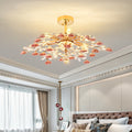 Traditional French Iron Rose Crystal LED Semi-Flush Mount Light - 6/7/8 Lights for Living Room & Bedroom