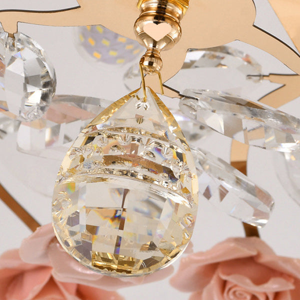 Traditional French Iron Rose Crystal LED Semi-Flush Mount Light - 6/7/8 Lights for Living Room & Bedroom