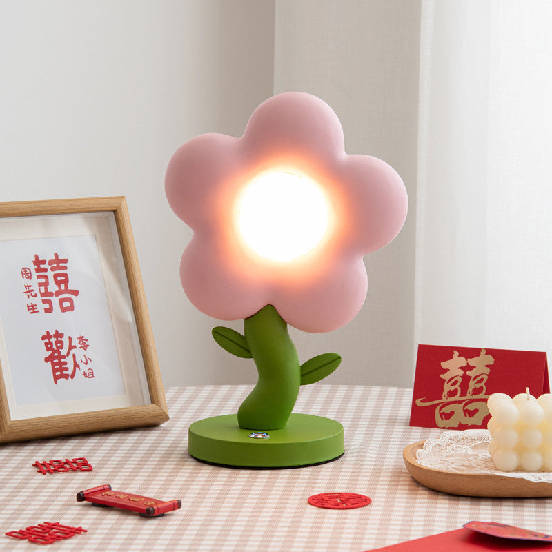 Contemporary Creative USB Kids Resin Iron Floral LED Table Lamp for Bedroom, Adjustable Bedside Lamp, Cute Night Light for Kids Room, Stylish Decorative Lighting for Girls, Unique Floral Design, Energy-Efficient USB Power, Modern Bedroom Decor, Colorful L