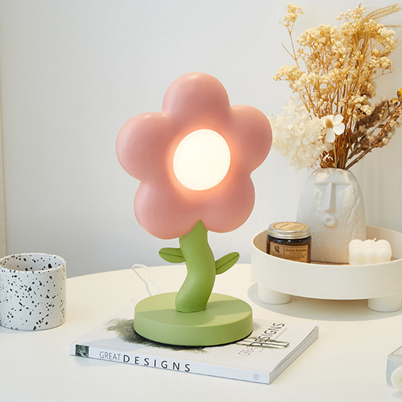 Contemporary Creative USB Kids Resin Iron Floral LED Table Lamp for Bedroom, Adjustable Bedside Lamp, Cute Night Light for Kids Room, Stylish Decorative Lighting for Girls, Unique Floral Design, Energy-Efficient USB Power, Modern Bedroom Decor, Colorful L