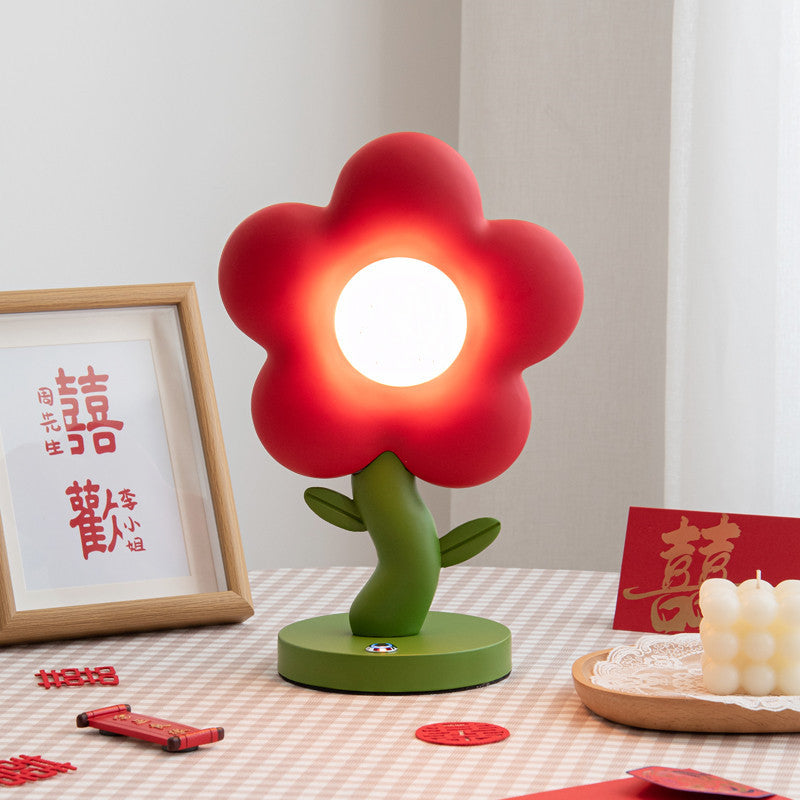 Contemporary Creative USB Kids Resin Iron Floral LED Table Lamp for Bedroom, Adjustable Bedside Lamp, Cute Night Light for Kids Room, Stylish Decorative Lighting for Girls, Unique Floral Design, Energy-Efficient USB Power, Modern Bedroom Decor, Colorful L