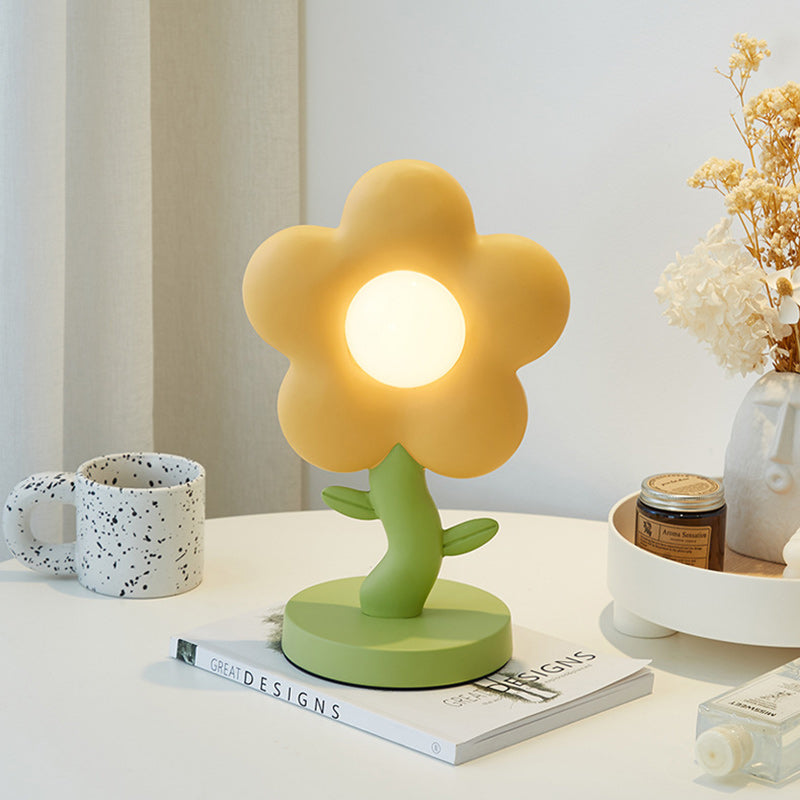 Contemporary Creative USB Kids Resin Iron Floral LED Table Lamp for Bedroom, Adjustable Bedside Lamp, Cute Night Light for Kids Room, Stylish Decorative Lighting for Girls, Unique Floral Design, Energy-Efficient USB Power, Modern Bedroom Decor, Colorful L