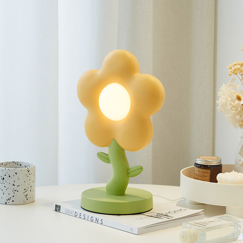 Contemporary Creative USB Kids Resin Iron Floral LED Table Lamp for Bedroom, Adjustable Bedside Lamp, Cute Night Light for Kids Room, Stylish Decorative Lighting for Girls, Unique Floral Design, Energy-Efficient USB Power, Modern Bedroom Decor, Colorful L