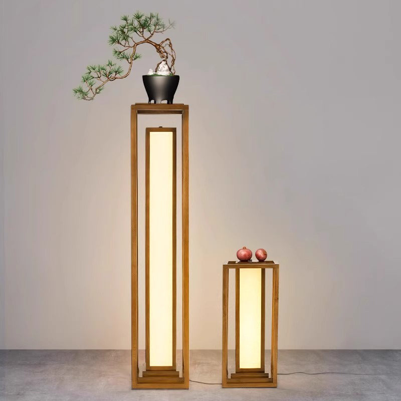 Traditional Japanese Ash Wood LED Floor Lamp - Cuboid Design for Living Room & Bedroom Lighting