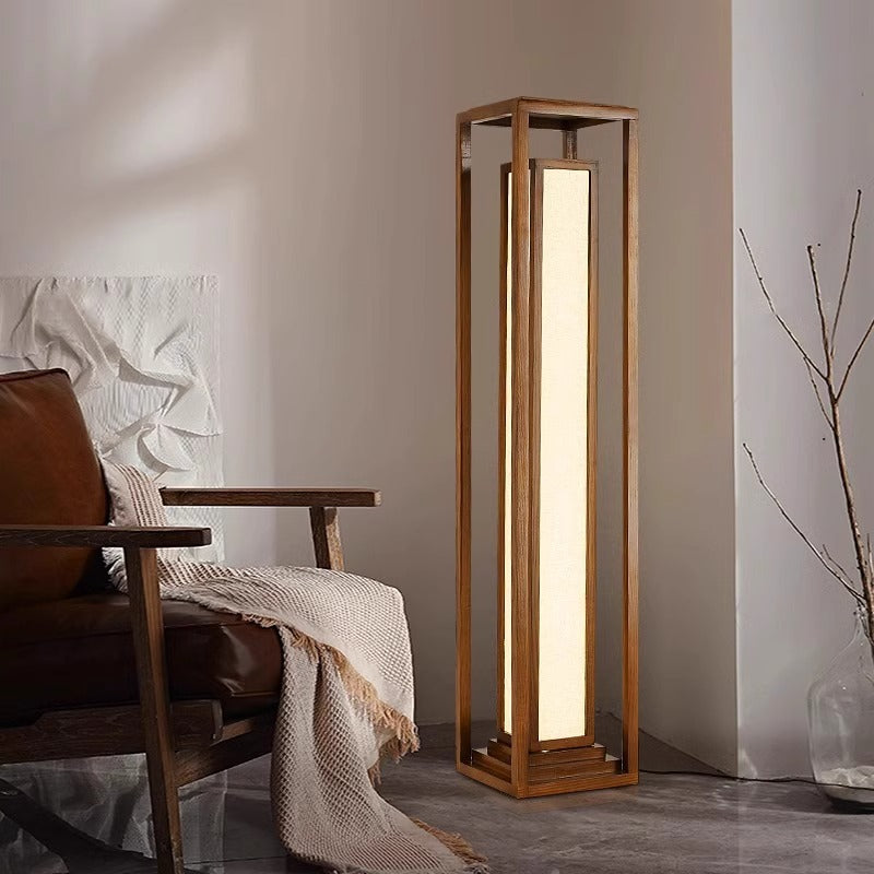 Traditional Japanese Ash Wood LED Floor Lamp - Cuboid Design for Living Room & Bedroom Lighting