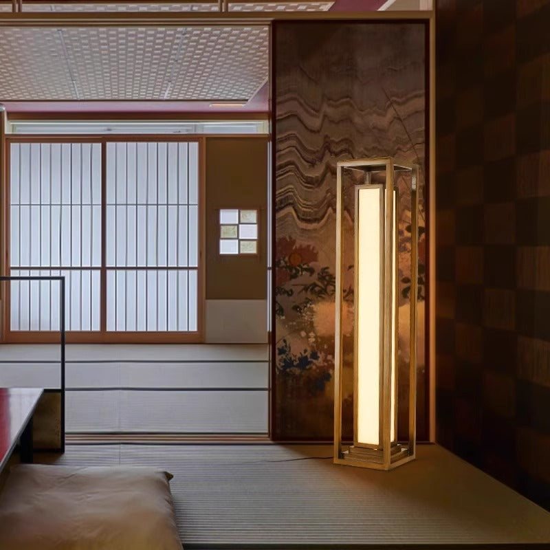 Traditional Japanese Ash Wood LED Floor Lamp - Cuboid Design for Living Room & Bedroom Lighting