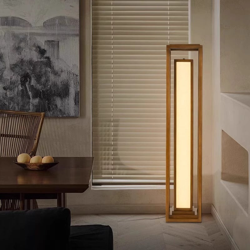 Traditional Japanese Ash Wood LED Floor Lamp - Cuboid Design for Living Room & Bedroom Lighting
