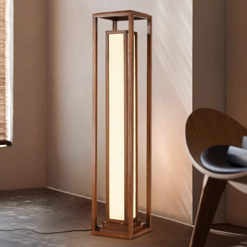 Traditional Japanese Ash Wood LED Floor Lamp - Cuboid Design for Living Room & Bedroom Lighting