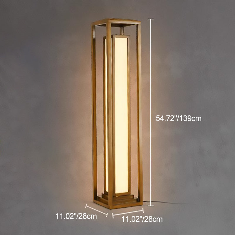 Traditional Japanese Ash Wood LED Floor Lamp - Cuboid Design for Living Room & Bedroom Lighting