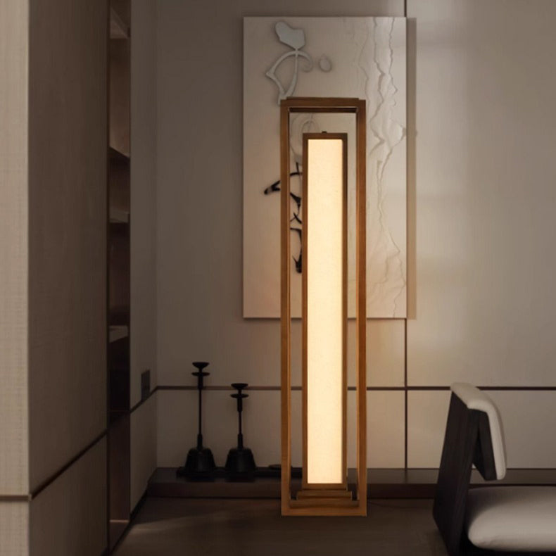 Traditional Japanese Ash Wood LED Floor Lamp - Cuboid Design for Living Room & Bedroom Lighting