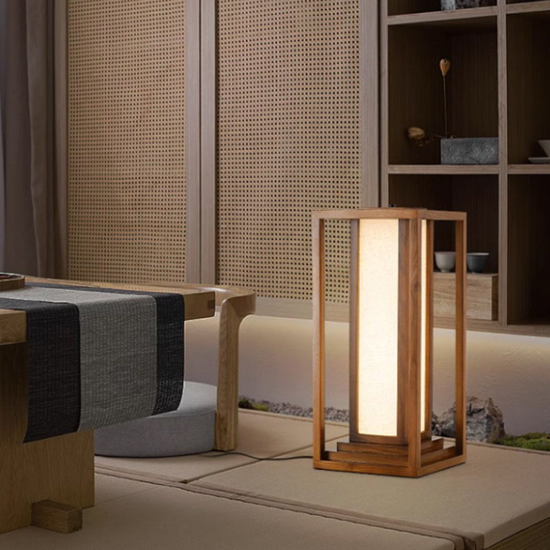 Traditional Japanese Ash Wood LED Floor Lamp - Cuboid Design for Living Room & Bedroom Lighting