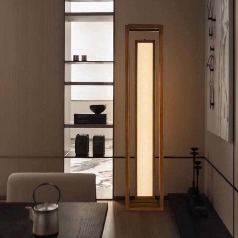 Traditional Japanese Ash Wood LED Floor Lamp - Cuboid Design for Living Room & Bedroom Lighting