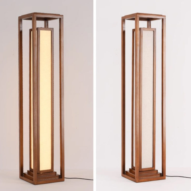 Traditional Japanese Ash Wood LED Floor Lamp - Cuboid Design for Living Room & Bedroom Lighting