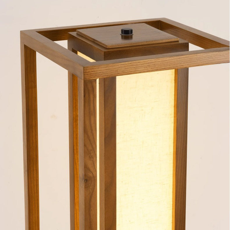 Traditional Japanese Ash Wood LED Floor Lamp - Cuboid Design for Living Room & Bedroom Lighting