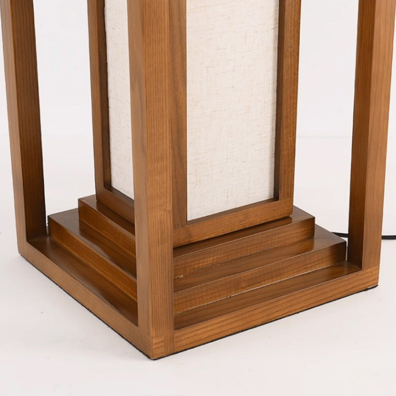 Traditional Japanese Ash Wood LED Floor Lamp - Cuboid Design for Living Room & Bedroom Lighting