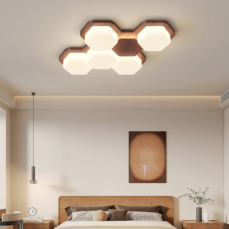 Contemporary Scandinavian Hexagonal LED Flush Mount Light - Iron & Acrylic Ceiling Fixture for Living Room & Bedroom