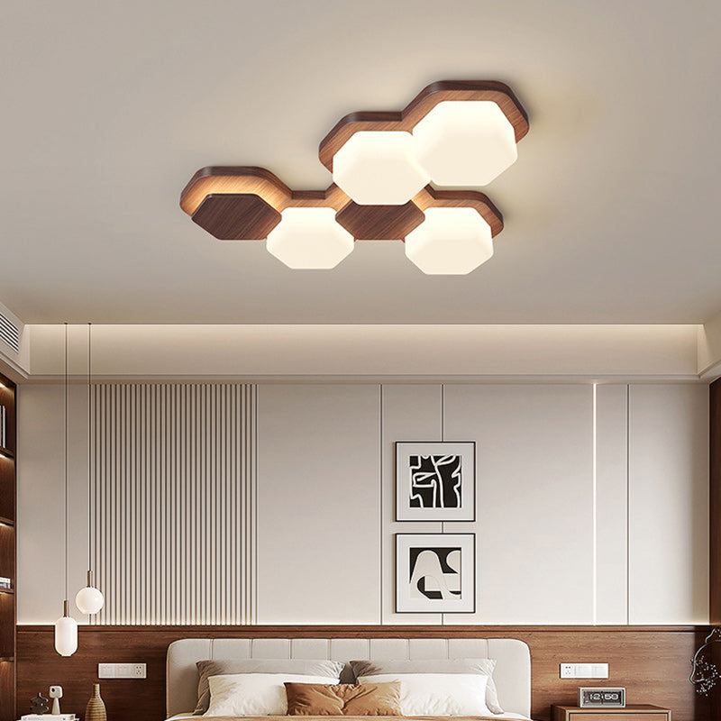 Contemporary Scandinavian Hexagonal LED Flush Mount Light - Iron & Acrylic Ceiling Fixture for Living Room & Bedroom