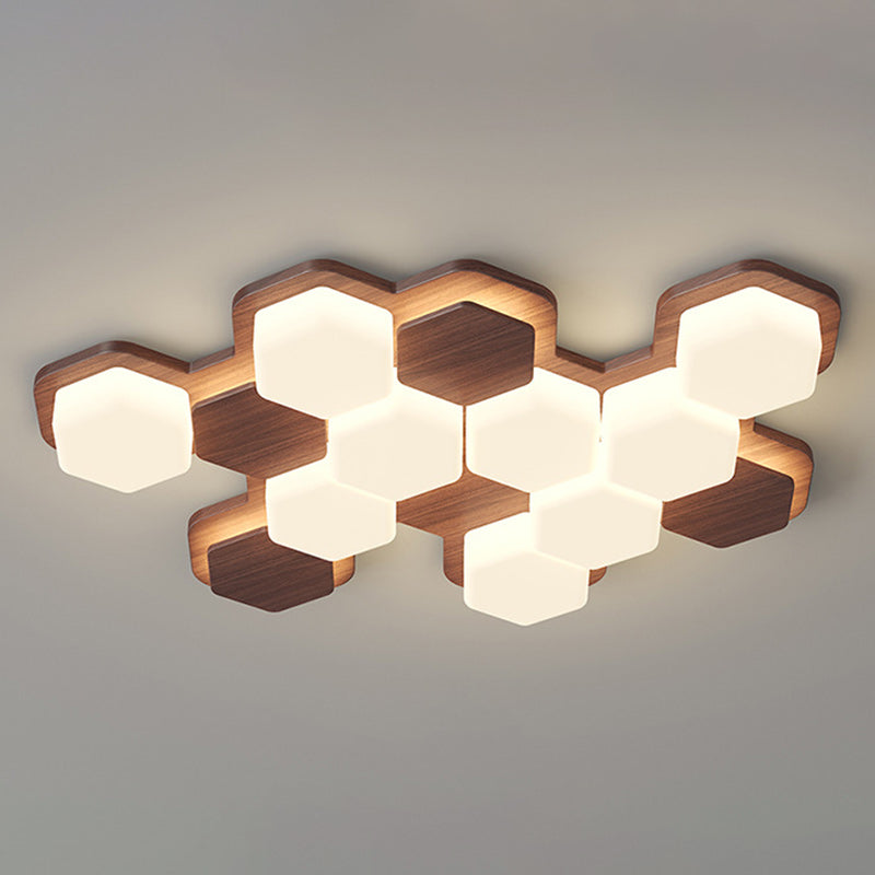Contemporary Scandinavian Hexagonal LED Flush Mount Light - Iron & Acrylic Ceiling Fixture for Living Room & Bedroom