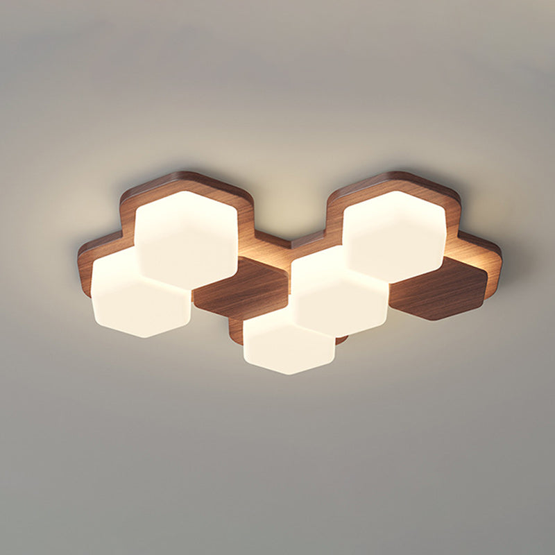 Contemporary Scandinavian Hexagonal LED Flush Mount Light - Iron & Acrylic Ceiling Fixture for Living Room & Bedroom