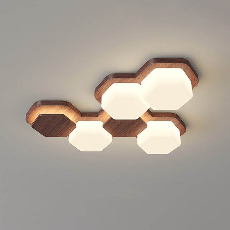 Contemporary Scandinavian Hexagonal LED Flush Mount Light - Iron & Acrylic Ceiling Fixture for Living Room & Bedroom