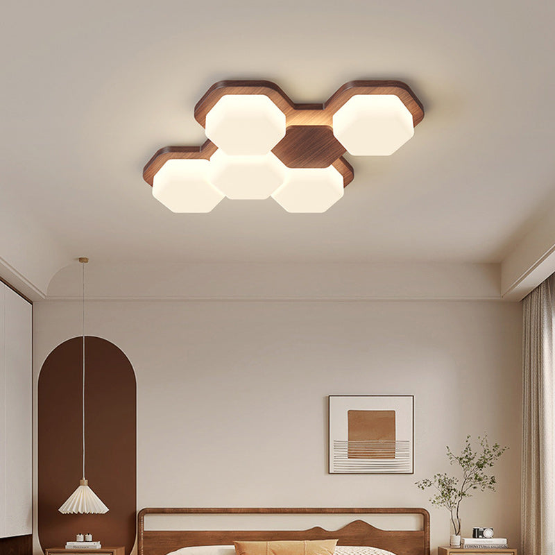 Contemporary Scandinavian Hexagonal LED Flush Mount Light - Iron & Acrylic Ceiling Fixture for Living Room & Bedroom