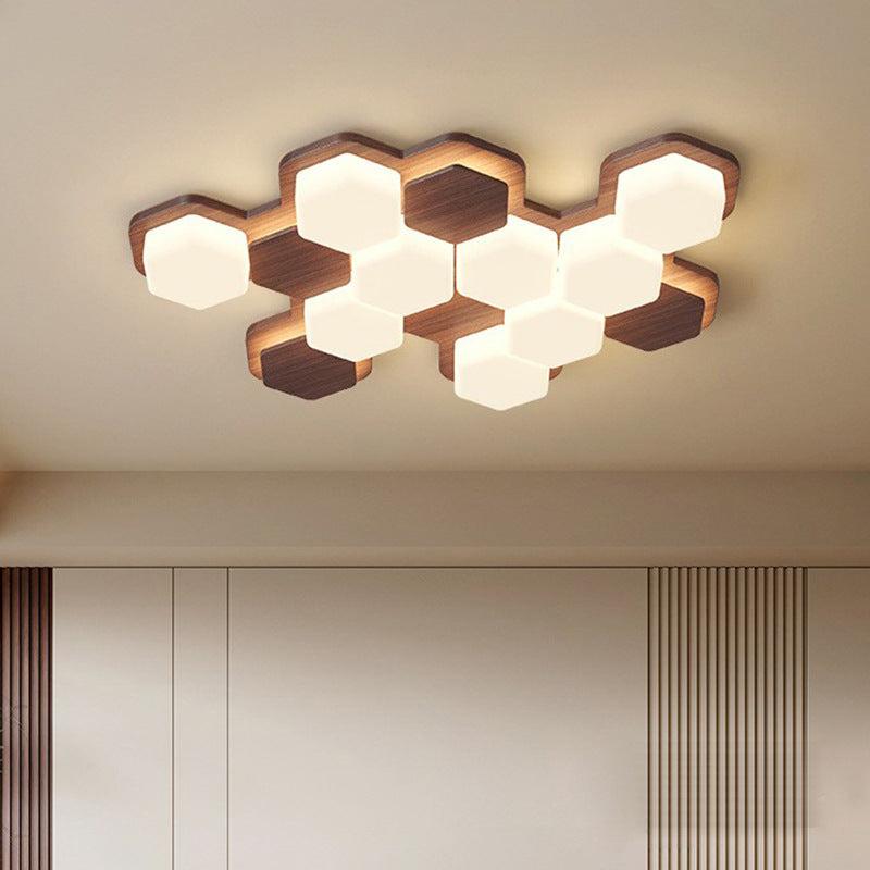 Contemporary Scandinavian Hexagonal LED Flush Mount Light - Iron & Acrylic Ceiling Fixture for Living Room & Bedroom