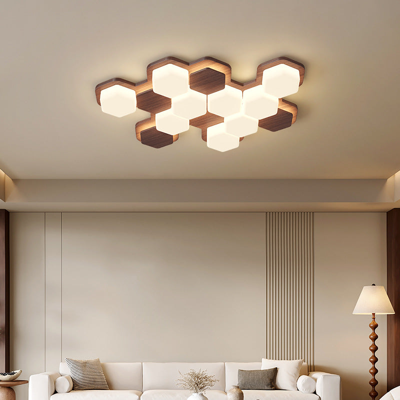 Contemporary Scandinavian Hexagonal LED Flush Mount Light - Iron & Acrylic Ceiling Fixture for Living Room & Bedroom
