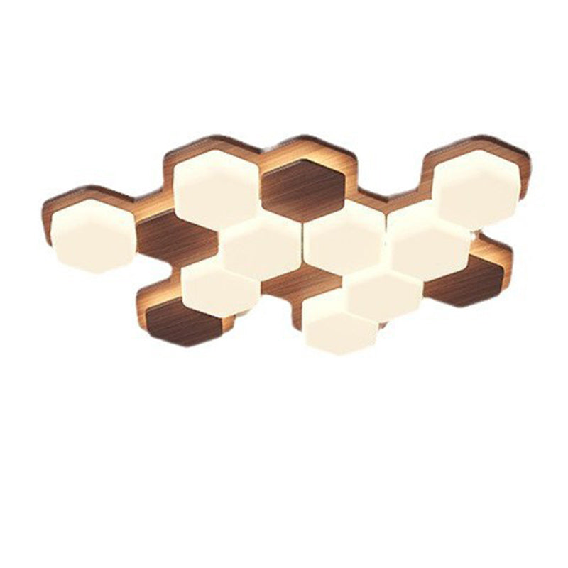 Contemporary Scandinavian Hexagonal LED Flush Mount Light - Iron & Acrylic Ceiling Fixture for Living Room & Bedroom