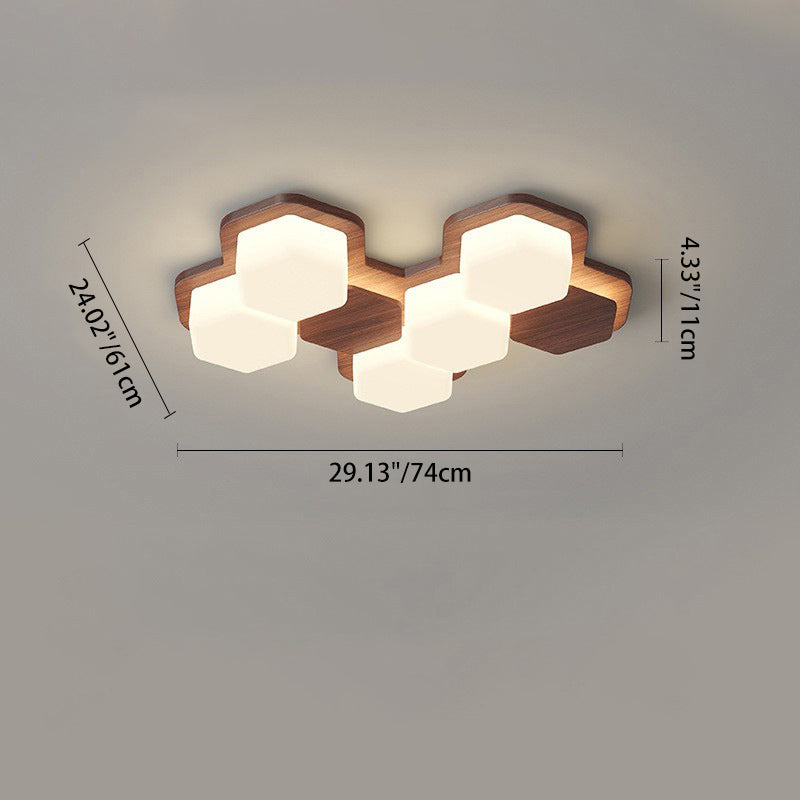 Contemporary Scandinavian Hexagonal LED Flush Mount Light - Iron & Acrylic Ceiling Fixture for Living Room & Bedroom