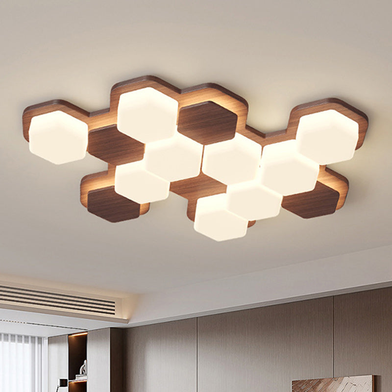 Contemporary Scandinavian Hexagonal LED Flush Mount Light - Iron & Acrylic Ceiling Fixture for Living Room & Bedroom