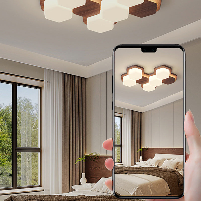 Contemporary Scandinavian Hexagonal LED Flush Mount Light - Iron & Acrylic Ceiling Fixture for Living Room & Bedroom