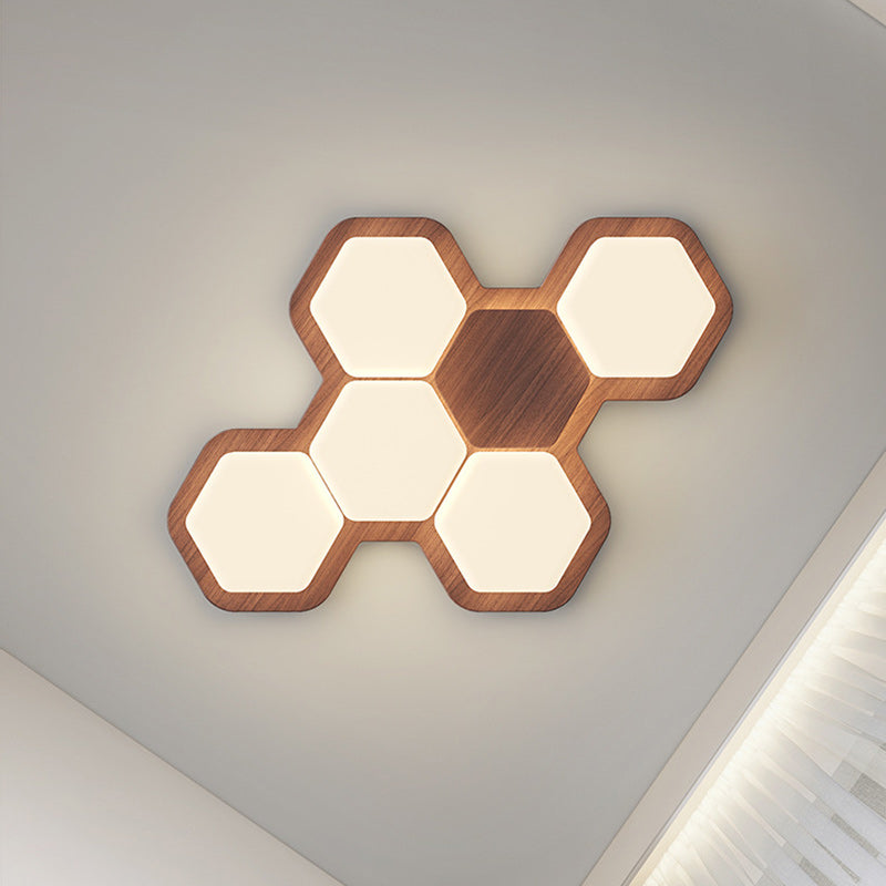 Contemporary Scandinavian Hexagonal LED Flush Mount Light - Iron & Acrylic Ceiling Fixture for Living Room & Bedroom