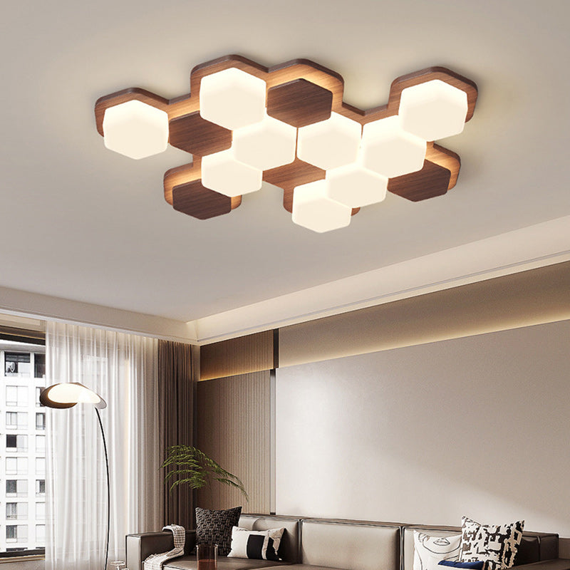 Contemporary Scandinavian Hexagonal LED Flush Mount Light - Iron & Acrylic Ceiling Fixture for Living Room & Bedroom