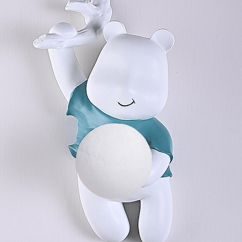 Contemporary Kids Wall Sconce Lamp Cartoon Bear with Moon – Creative Resin & PLA Design for Bedroom & Living Room Lighting, Adorable Night Light for Children’s Room, Cute Bear Wall Decor, LED Wall Light Fixture for Kids' Spaces, Fun Nursery Lighting Solut