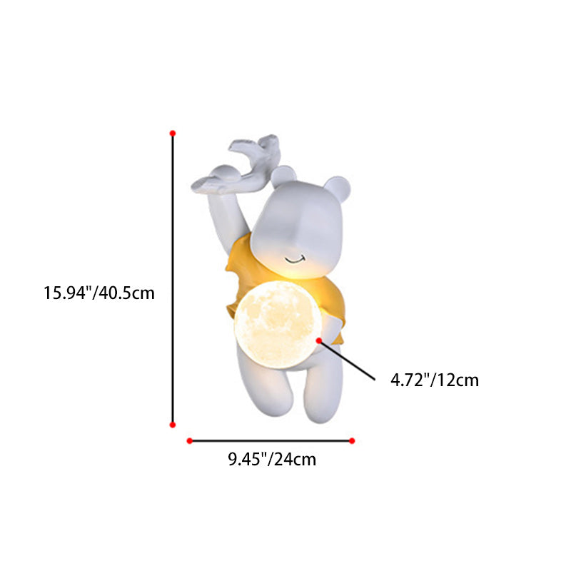 Contemporary Kids Wall Sconce Lamp Cartoon Bear with Moon – Creative Resin & PLA Design for Bedroom & Living Room Lighting, Adorable Night Light for Children’s Room, Cute Bear Wall Decor, LED Wall Light Fixture for Kids' Spaces, Fun Nursery Lighting Solut