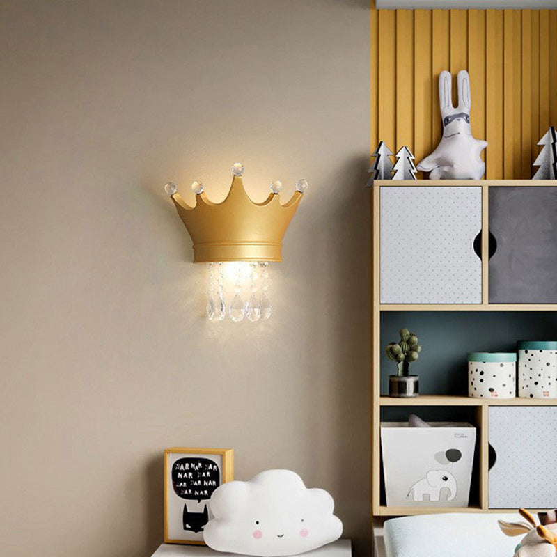 Contemporary Kids Resin Crystal Crown LED Wall Sconce Lamp Bedside Lighting Decorative Wall Light for Children's Room Nursery Playroom Girls Bedroom Decor LED Wall Fixture Modern Candelabra Style Crown Lamp