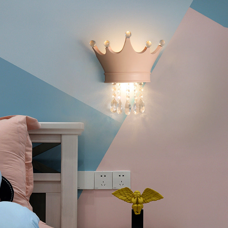 Contemporary Kids Resin Crystal Crown LED Wall Sconce Lamp Bedside Lighting Decorative Wall Light for Children's Room Nursery Playroom Girls Bedroom Decor LED Wall Fixture Modern Candelabra Style Crown Lamp