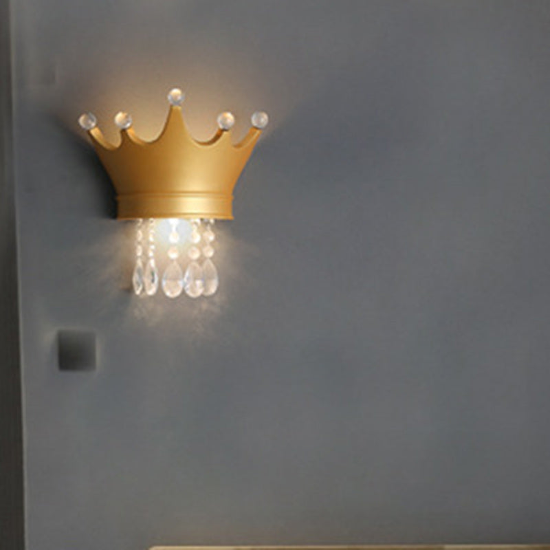 Contemporary Kids Resin Crystal Crown LED Wall Sconce Lamp Bedside Lighting Decorative Wall Light for Children's Room Nursery Playroom Girls Bedroom Decor LED Wall Fixture Modern Candelabra Style Crown Lamp