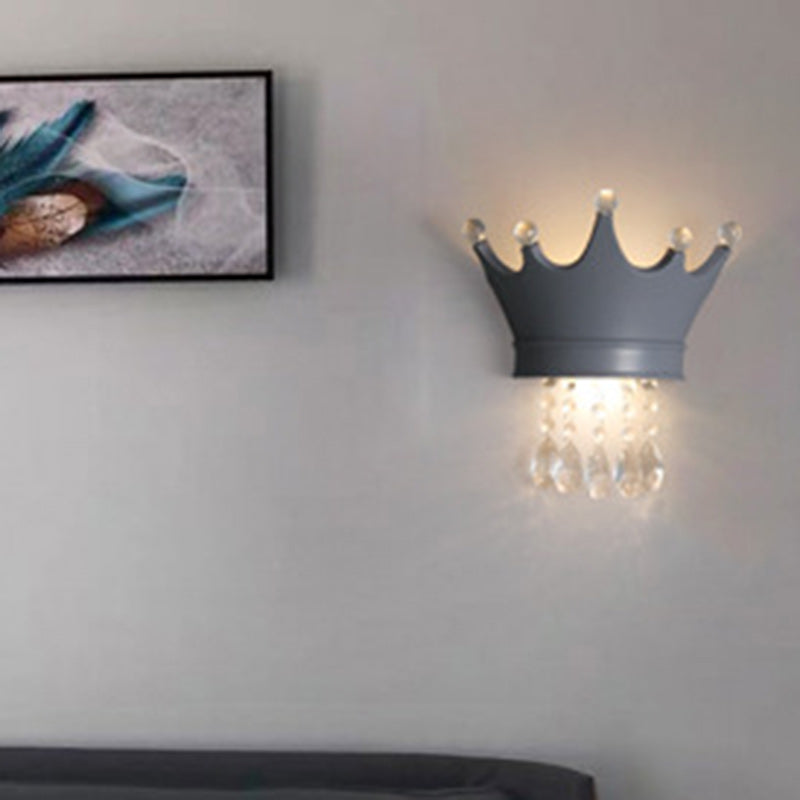 Contemporary Kids Resin Crystal Crown LED Wall Sconce Lamp Bedside Lighting Decorative Wall Light for Children's Room Nursery Playroom Girls Bedroom Decor LED Wall Fixture Modern Candelabra Style Crown Lamp