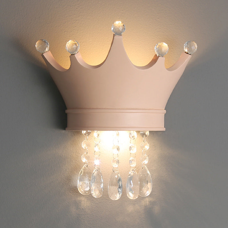 Contemporary Kids Resin Crystal Crown LED Wall Sconce Lamp Bedside Lighting Decorative Wall Light for Children's Room Nursery Playroom Girls Bedroom Decor LED Wall Fixture Modern Candelabra Style Crown Lamp