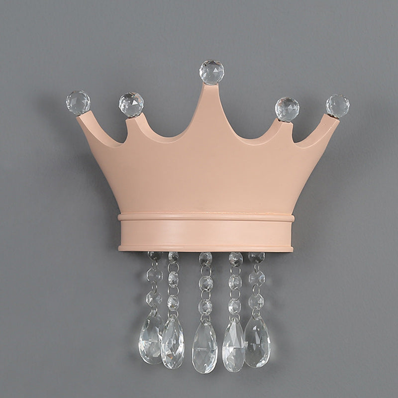 Contemporary Kids Resin Crystal Crown LED Wall Sconce Lamp Bedside Lighting Decorative Wall Light for Children's Room Nursery Playroom Girls Bedroom Decor LED Wall Fixture Modern Candelabra Style Crown Lamp