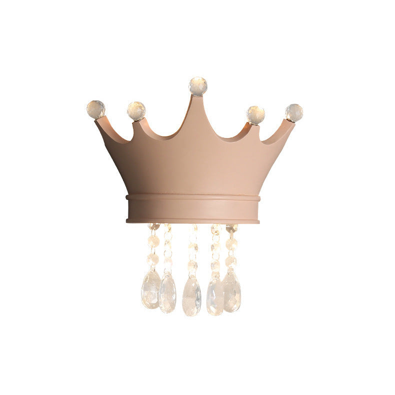 Contemporary Kids Resin Crystal Crown LED Wall Sconce Lamp Bedside Lighting Decorative Wall Light for Children's Room Nursery Playroom Girls Bedroom Decor LED Wall Fixture Modern Candelabra Style Crown Lamp