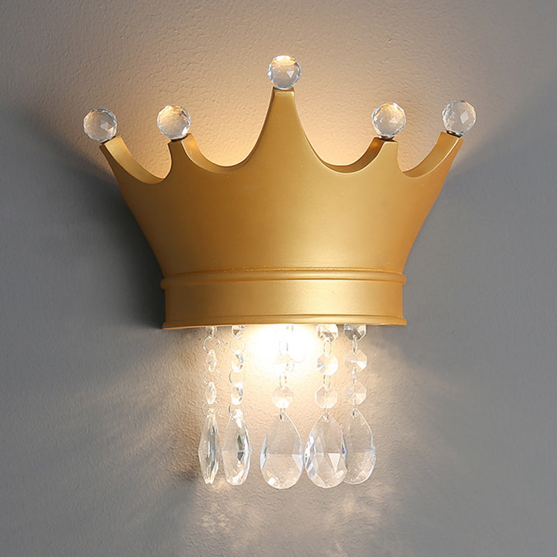 Contemporary Kids Resin Crystal Crown LED Wall Sconce Lamp Bedside Lighting Decorative Wall Light for Children's Room Nursery Playroom Girls Bedroom Decor LED Wall Fixture Modern Candelabra Style Crown Lamp