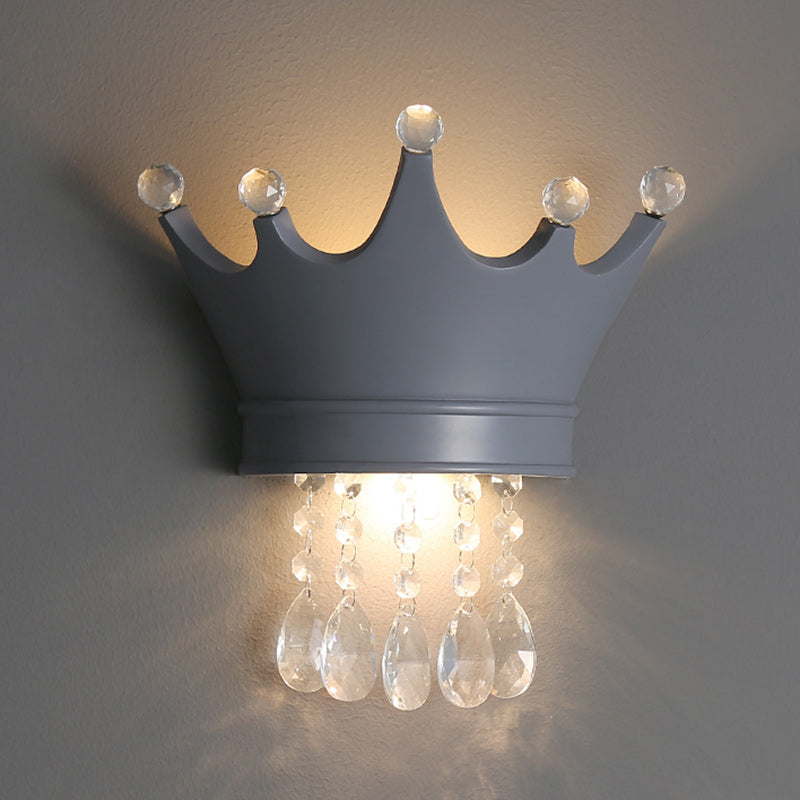 Contemporary Kids Resin Crystal Crown LED Wall Sconce Lamp Bedside Lighting Decorative Wall Light for Children's Room Nursery Playroom Girls Bedroom Decor LED Wall Fixture Modern Candelabra Style Crown Lamp