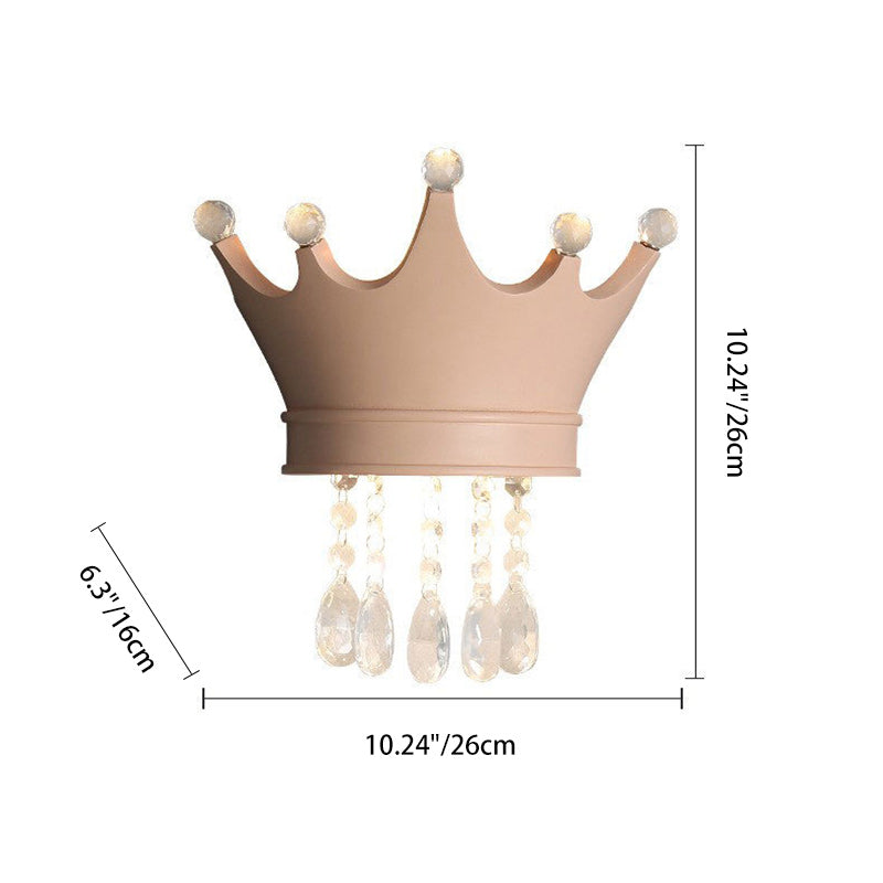 Contemporary Kids Resin Crystal Crown LED Wall Sconce Lamp Bedside Lighting Decorative Wall Light for Children's Room Nursery Playroom Girls Bedroom Decor LED Wall Fixture Modern Candelabra Style Crown Lamp
