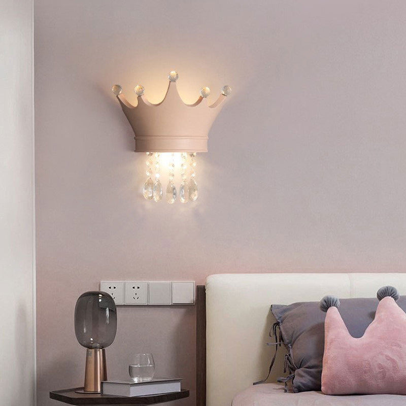 Contemporary Kids Resin Crystal Crown LED Wall Sconce Lamp Bedside Lighting Decorative Wall Light for Children's Room Nursery Playroom Girls Bedroom Decor LED Wall Fixture Modern Candelabra Style Crown Lamp