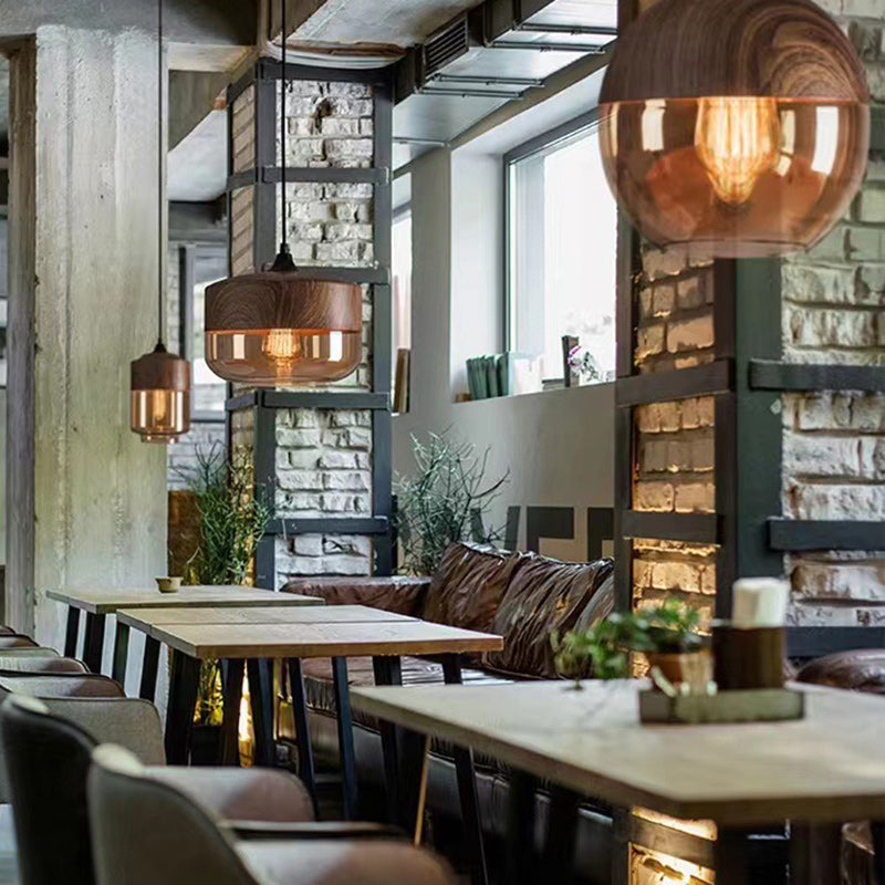 Contemporary Industrial Iron & Glass Cylinder Pendant Light for Dining Room