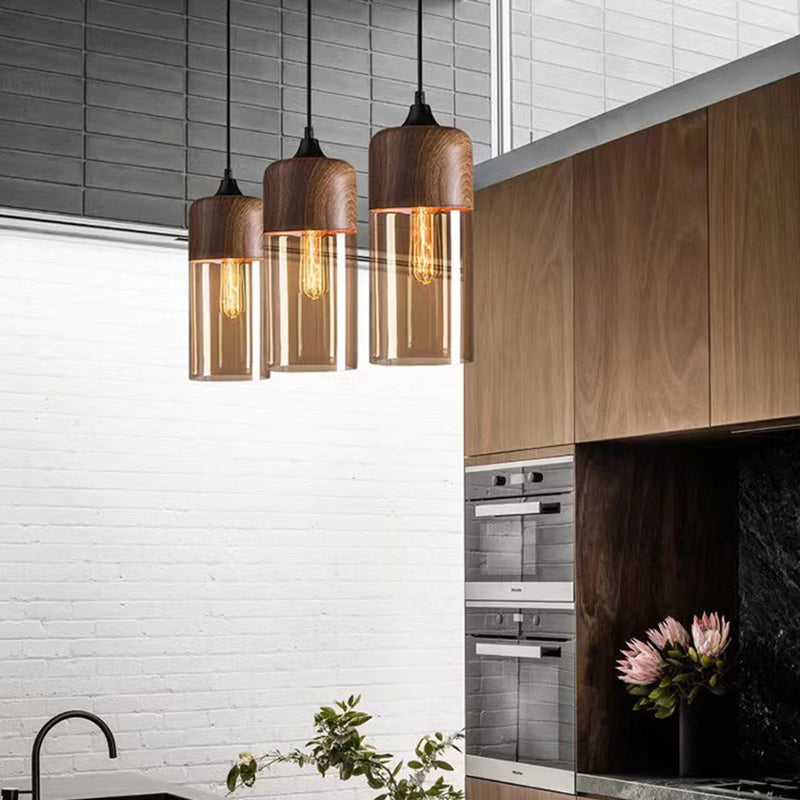 Contemporary Industrial Iron & Glass Cylinder Pendant Light for Dining Room