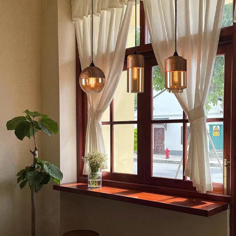 Contemporary Industrial Iron & Glass Cylinder Pendant Light for Dining Room
